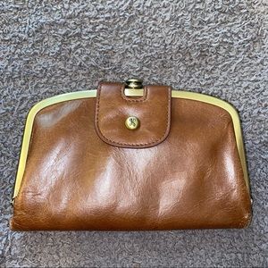 Vintage Hobo Halo brown Leather Wallet kiss lock